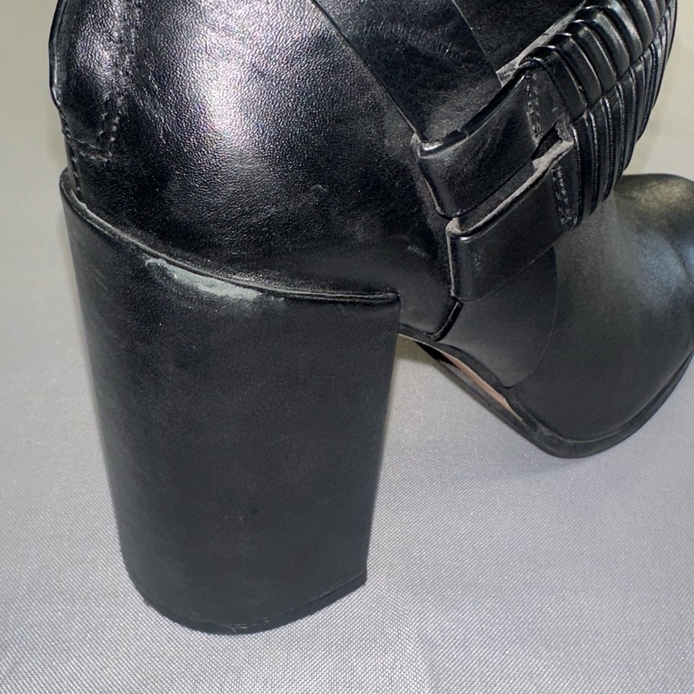 AD & DAUGHTERS Women's Size 7.5 Black Leather Declann Braided Chunky Heel Boot - Picture 12 of 15